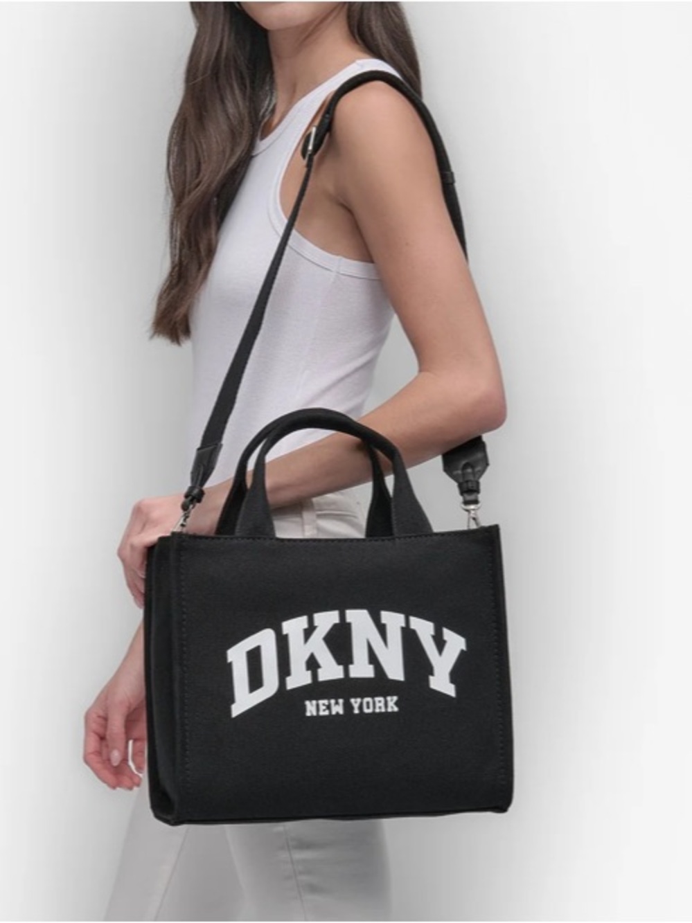 DKNY Hadlee Medium Logo Tote Black Canvas Tote Bag